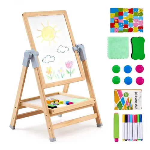 VEVOR Kunststaffelei für Kinder, 2-in-1-Kunststaffelei aus Holz, doppelseitig, mit magnetischem Whiteboard und Kreidetafel, verstellbares, stehendes, drehbares, faltbares Zeichenbrett mit Malzubehör für Jungen und Mädchen VEVOR Kunststaffelei für Kinder, 2-in-1-Kunststaffelei aus Holz, doppelseitig, mit magnetischem Whiteboard und Kreidetafel, verstellbares, stehendes, drehbares, faltbares Zeichenbrett mit Malzubehör für Jungen und Mädchen