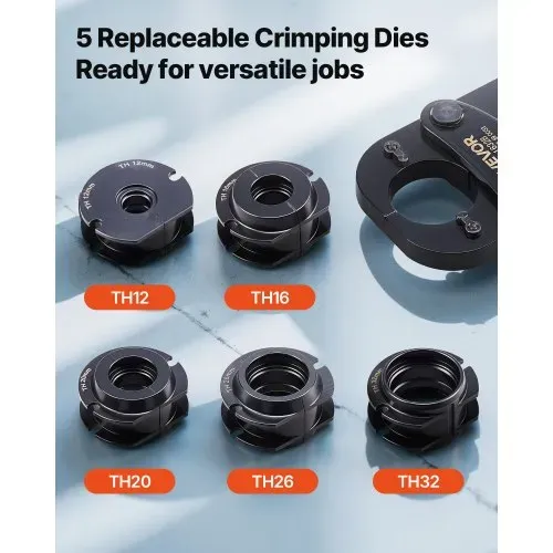 VEVOR Crimpzange, PEX- & Aluminium-Kunststoff-Rohre mit TH12-, TH16-, TH20-, TH26- & TH32-Backen & biegsamem Griff, Presszange mit Aufbewahrungskoffer für Rohrreparaturen & -installationen – Bild 3