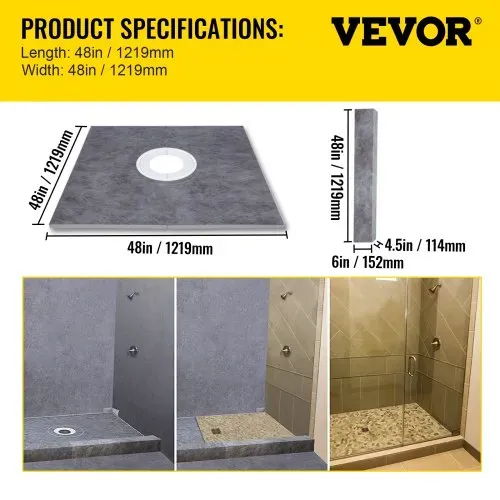 VEVOR Duschschwellen-Set, 48 x 48 Zoll wasserdichte Duschschwellenauflage mit 4 Zoll PVC-Mittelflansch, 4 Zoll Edelstahlgitter, 2 zuschneidbare Duschschwellen und Kelle, Duschwannen-Gefällestäbe passend für Badewanne – Bild 6