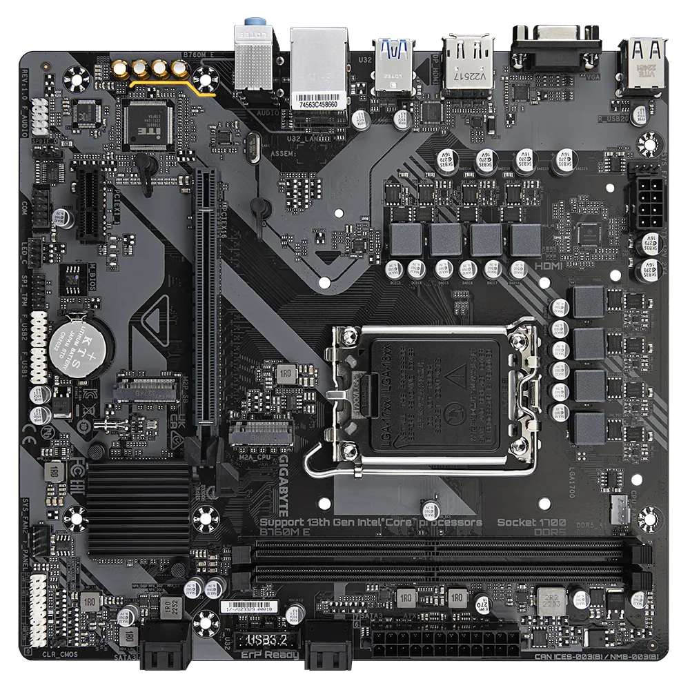 GIGABYTE B760M E Mainboard – Unterstützt Intel Core Prozessoren der 14. Generation, 6+1+1 Phasen VRM, bis zu 7200 MHz DDR5 (OC), 2xPCIe 4.0 M.2, 1 GbE LAN, USB 3.2 Gen 1 – Bild 4