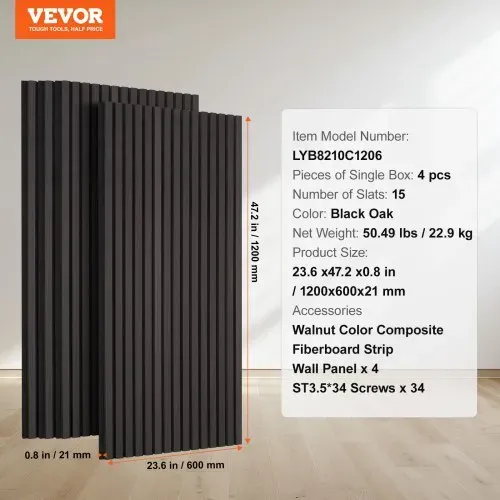 VEVOR Akustikpaneele, 1200 x 600 x 21 mm, MDF-Akzent-Holzwandpaneele für moderne Innenwanddekoration, Akustikpaneel, Kunstholz-Wandplatten zur Geräuschreduzierung, Schwarzeiche – Bild 6