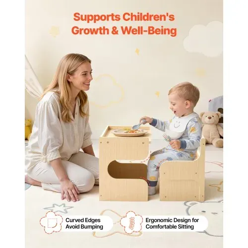 VEVOR Montessori-Tisch- & Stuhlset, Kindersitzgruppe, Kindermöbel aus Holz, Tritthocker mit Tafel & Stauraum, Ideal für Kleinkinder von 1-5 Jahren zum Essen, Zeichnen, Lesen & Spielen – Bild 5