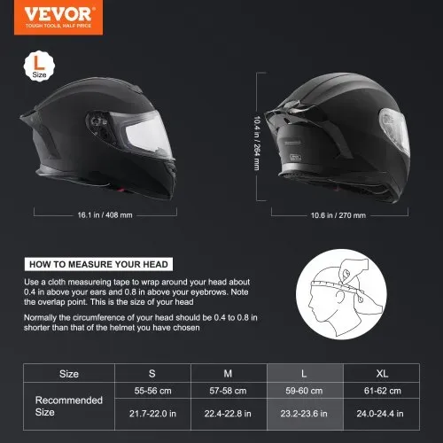 VEVOR Motorradhelm, Integralhelm, Smart Street ABS & High Density Helm mit Wechselglas, ECE-geprüfter bequemer Motocross-Helm, passend für Jugendliche & Erwachsene VEVOR Motorradhelm, Integralhelm, Smart Street ABS & High Density Helm mit Wechselglas, ECE-geprüfter bequemer Motocross-Helm, passend für Jugendliche & Erwachsene