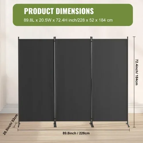 VEVOR Raumteiler Trennwand 3-teiliger Paravent Stellwand, faltbarer Sichtschutz für Büro Schlafzimmer Esszimmer Arbeitszimmer Balkon, Raumtrenner freistehend (228 x 52 x 184 cm), Grau – Bild 6