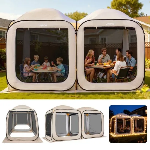VEVOR Campingzelt, 365,76×182,88 cm, 2-in-1-Pop-up-Zelt, tragbares Partyzelt mit Tragetasche, Netz-Seitenwänden und Erdspießen, für Garten, Terrasse und Outdoor-Aktivitäten, Beige VEVOR Campingzelt, 365,76×182,88 cm, 2-in-1-Pop-up-Zelt, tragbares Partyzelt mit Tragetasche, Netz-Seitenwänden und Erdspießen, für Garten, Terrasse und Outdoor-Aktivitäten, Beige