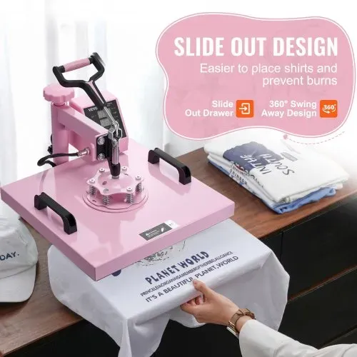 VEVOR Hitzepresse Transferpresse 38x38cm 8 in 1 Tumbler Presse T-Shirts Rosa – Bild 3