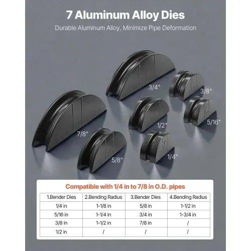 VEVOR Hydraulisches Rohrbiegegerät, 6-22 mm, Vorwärts-/Rückwärtsbiegewerkzeug-Set für HLK-Anlagen, mit 7 Aluminiumlegierungs-Biegebacken, für HLK-Klimaanlagen, Kältetechnik & Autoreparaturen – Bild 3