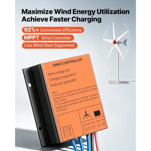 VEVOR 800W 12V Horizontale Windkraftanlage Windturbine mit MPPT-Laderegler, 5 Rotorblätter, 3-Phasen-Wechselstrom, IP67 & Überladeschutz, Windgenerator für Wohnhaus Bauernhof RV Marine & Inselsystem – Bild 3