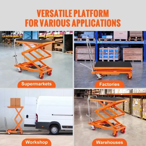 VEVOR TFD15 Hydraulischer Hubwagen Tischwagen, 330 Pfund Kapazität, 127 cm, mit 4 Rädern und rutschfestem Pad, für Materialhandhabung und Transport, Orange – Bild 6