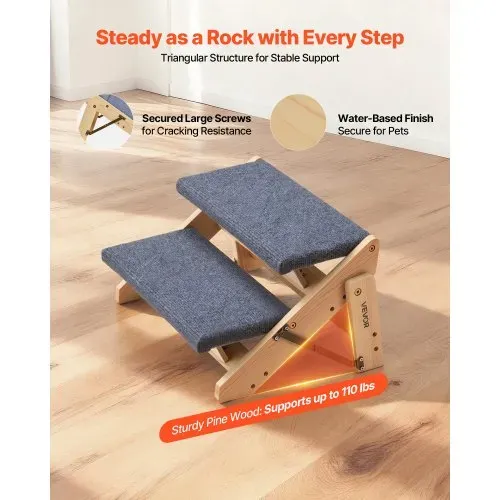 VEVOR Hundetreppe 370x470x260 mm, 2-stufige Hautiertreppe, klappbare Holztreppe geeignet für kleine, mittlere, große, ältere Haustiere sowie Welpen bis 50 kg, Hundeleiter für Betten, Sofas & Autos – Bild 2