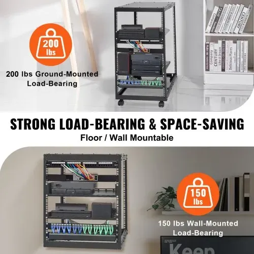 VEVOR 20U Server-Rack mit offenem Rahmen, freistehender oder wandmontierter Netzwerk-Server-Rack, 4-Pfosten-AV-Rack mit Rollen, bietet Platz für Ihre gesamte Netzwerk-IT-Ausrüstung, AV-Ausrüstung – Bild 2