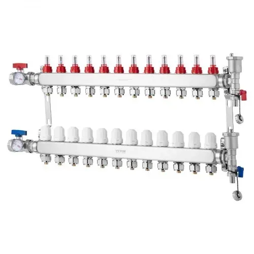 VEVOR 12-Abzweig-Wärmeverteilungsverteiler, 1/2-Zoll-PEX-Rohrverteiler, Edelstahl-PEX-Verteiler für hydronische Fußbodenheizung, Wärmeverteilungs-PEX-Verteilersatz mit 1/2-Zoll-Adaptern im Lieferumfang enthalten – Bild 9