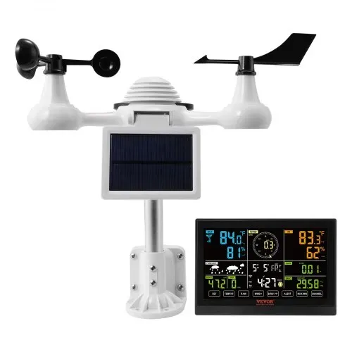 VEVOR Profi WLAN-Wetterstation 7 in 1 solarbetrieben Wettercenter 190,5 mm (7,5-inch) Display 150m Übertragungsreichweite Außensensor für Windgeschwindigkeit Windrichtung Temperatur Luftfeuchtigkeit Niederschlag – Bild 8