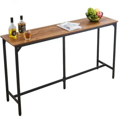 VEVOR Bartisch mit abgerundeten Kanten & ausziehbarem horizontalem Design, rechteckiger Kneipentisch Stehtisch (1600 x 398 x 915 mm), Bistrotisch Esstisch Hellbraun, Schwarz, geeignet für Minibar – Bild 10