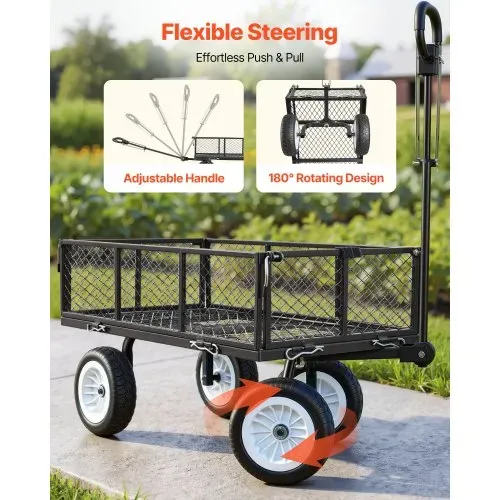 VEVOR Bollerwagen 408,2 kg Tragkraft, Gartenwagen mit PU-Reifen, Transportwagen mit Verstellbarem Griff, Abnehmbaren Seitenwänden, Handwagen zur Befestigung an ATV oder Traktor, Schwarz – Bild 5