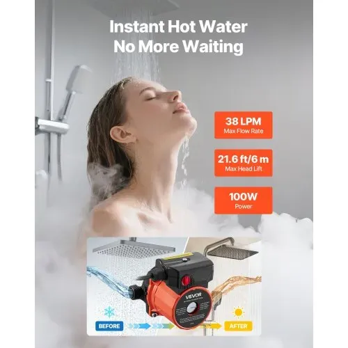 VEVOR Umwälzpumpe, 38 LPM, Umwälzpumpensystem mit sofortiger Zirkulation, 3-Gang-Steuerung, 100 W, AC 220–240 V, G3/4 Zoll auf G1/2 Zoll Adapter, Gusseisenkopf, für Warmwasserbereitersystem VEVOR Umwälzpumpe, 38 LPM, Umwälzpumpensystem mit sofortiger Zirkulation, 3-Gang-Steuerung, 100 W, AC 220–240 V, G3/4 Zoll auf G1/2 Zoll Adapter, Gusseisenkopf, für Warmwasserbereitersystem