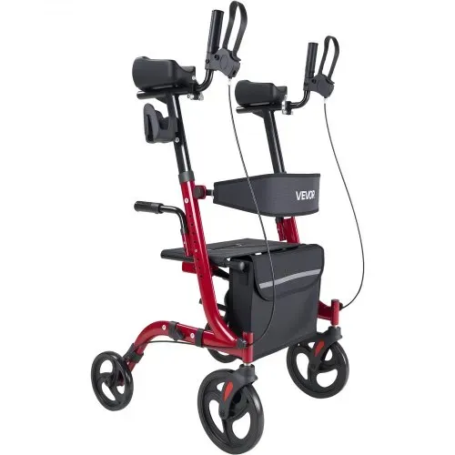 VEVOR Rollator Faltbar mit Sitz, Leichtgewicht Gehwagen mit 4 PVC Reifen, Gehhilfe bis 136 kg mit Rückenlehne Tasche Gehstockhalter, Höheverstellbare Laufhilfe mit Feststellfunktion für Senioren, Rot – Bild 10