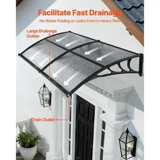 VEVOR Vordach für Haustür, 965×1987 mm, Pultbogenvordach, Überdachung mit Entwässerung & ABS-Halterung, Regen-, Schnee- & Sonnenschutz, Polycarbonat-Türdach für Veranda & Terrasse, Rauchgrau VEVOR Vordach für Haustür, 965×1987 mm, Pultbogenvordach, Überdachung mit Entwässerung & ABS-Halterung, Regen-, Schnee- & Sonnenschutz, Polycarbonat-Türdach für Veranda & Terrasse, Rauchgrau