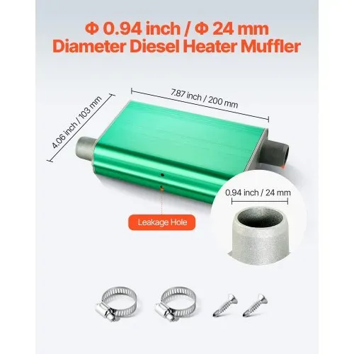 VEVOR Dieselheizungsschalldämpfer Abgasschalldämpfer Set mit 2 Klemmen & Schrauben, Aluminiumlegierung, Standheizungs-Geräuschreduzierer für 2 kW / 5 kW / 8 kW Standheizung – Bild 4