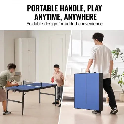 VEVOR Tischtennistisch Ping-Pong-Tisch, mittelgroße tragbare Tischtennisplatte, Tischtennisplatte aus MDF zusammenklappbar komplettes Set mit Netz, 2 Schlägern, 3 Bällen, Tragetasche, Griff – Bild 2
