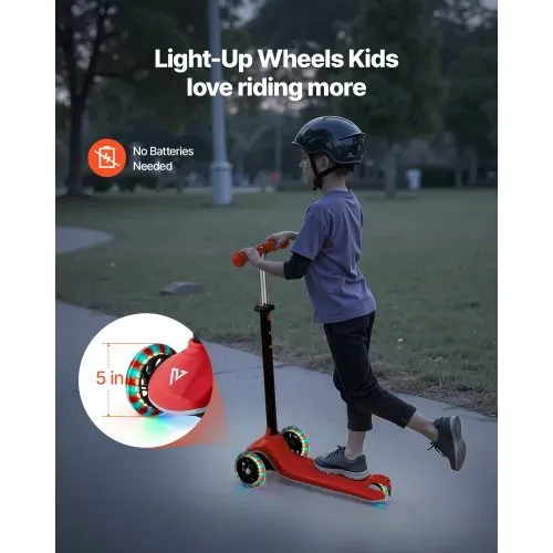 VEVOR Scooter (3 Räder) ab 3 Jahren, Cityroller Kinderroller mit leuchtenden Rädern & höhenverstellbarem Lenker & rutschfestem Deck & leichtem Aluminiumrahmen, Tretroller bis zu 75 kg, Rot – Bild 2