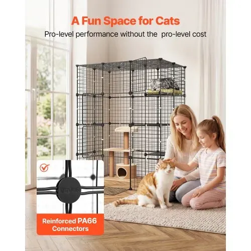 VEVOR Katzenkäfig Katzengehege 4-Stöckig Katzenauslauf 104,1x71,1x139,7cm, DIY-Katzenlaufstall Abnehmbarer Metallkäfig mit 4 Türen Ideal für 1-2 Katzen, Kätzchen Kleintiere Schwarz – Bild 2