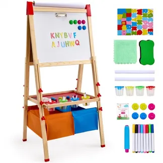 VEVOR Kunststaffelei für Kinder, 3-in-1-Kunststaffelei aus Holz, doppelseitig, mit magnetischem Whiteboard, Kreidetafel, Papierrolle, verstellbarem Zeichenbrett mit Malzubehör, für Kinder ab 3 Jahren VEVOR Kunststaffelei für Kinder, 3-in-1-Kunststaffelei aus Holz, doppelseitig, mit magnetischem Whiteboard, Kreidetafel, Papierrolle, verstellbarem Zeichenbrett mit Malzubehör, für Kinder ab 3 Jahren