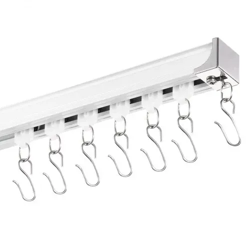 VEVOR Schiebe-Deckenvorhangschienensystem Set 2,7 m Raumteiler-Gardinenschiene Halterung zur Decken-/Wandmontage für Wohnzimmer Schlafzimmer mit Haken & Hardware & 3 Schienen, weiß 2710 x 68 x 46 mm – Bild 8