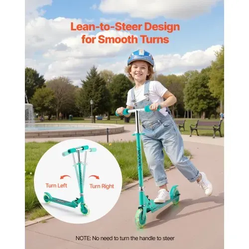 VEVOR Scooter (2 Räder) für Kinder ab 3 Jahren, Cityroller Kinderroller mit leuchtenden Rädern & höhenverstellbarem Lenker & rutschfestem Deck & faltbarem Rahmen, Tretroller bis zu 50 kg, Grün – Bild 3