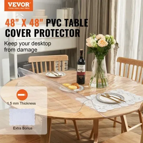 VEVOR Tischfolie Tischschutz Transparent 1,5 mm Dicke, φ 1230 mm Tischschutz-Folie PVC Runde Tischdecke Tischfolie Abwaschbar Verschleißfest Hitzebeständig Wasserdichte Tisch-Schutzfolie Wohnzimmer VEVOR Tischfolie Tischschutz Transparent 1,5 mm Dicke, φ 1230 mm Tischschutz-Folie PVC Runde Tischdecke Tischfolie Abwaschbar Verschleißfest Hitzebeständig Wasserdichte Tisch-Schutzfolie Wohnzimmer
