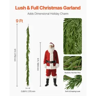 VEVOR Weihnachtsgirlande, 2750 mm, realistische Norfolk-Kieferngirlande, Tannengirlande, künstliche Grüngirlanden, für Weihnachtsdeko im Innen- & Außenbereich auf Tisch, Kaminsims und Kamin VEVOR Weihnachtsgirlande, 2750 mm, realistische Norfolk-Kieferngirlande, Tannengirlande, künstliche Grüngirlanden, für Weihnachtsdeko im Innen- & Außenbereich auf Tisch, Kaminsims und Kamin