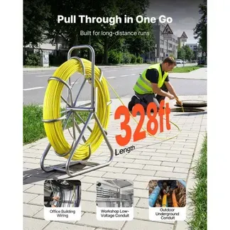 VEVOR Fiberglas Kabel Rad 100 m Ø6,3mm Glasfaserstab, Fischband mit Ständer, Kabeleinziehhilfe mit Markierungen, Kabeleinfädler, Kabelzieher für Wände & Elektroinstallationsrohre, Nichtleitend VEVOR Fiberglas Kabel Rad 100 m Ø6,3mm Glasfaserstab, Fischband mit Ständer, Kabeleinziehhilfe mit Markierungen, Kabeleinfädler, Kabelzieher für Wände & Elektroinstallationsrohre, Nichtleitend
