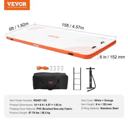 VEVOR Aufblasbares Schwimmdock, 4,57 x 1,82 m, Dockplattform, rutschfeste Wasserschwimmdockmatte mit tragbarer Tragetasche und abnehmbarer Leiter, schwimmende Plattform-Inselfloß für Pool, Strand – Bild 6