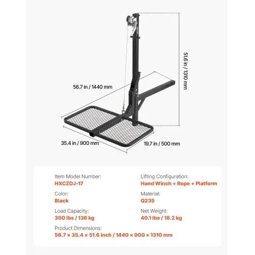VEVOR Game Hoist, Hirschhebezeug mit Anhängerkupplung & Hebesystem-Plattform, 136 kg Tragkraft, Wildhebezeug-Windenlift mit 5,08 cm Empfänger, 360-Grad-Schwenkwelle & faltbar, 1440x900x1310 mm – Bild 6
