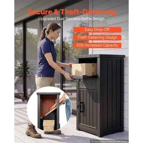 VEVOR Paketbox Briefkasten mit Paketfach Paketbriefkasten 615x473x1121 mm, Empfang der Pakete Direkt vor Haustür, PP-Material, Kapazität für 3–5 Standard-Lieferpakete, Abschließbar & Diebstahlsicher – Bild 2
