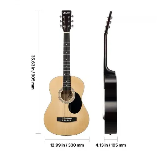 VEVOR Dreadnought Akustik Gitarre 36 in / 914,4 mm Anfängerpaket mit Gigbag Natur – Bild 8