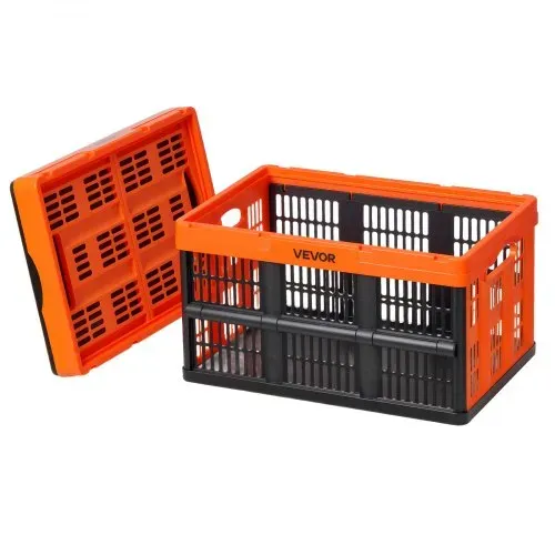 VEVOR Klappbox 45 L 6er-Pack, Faltbare Aufbewahrungsboxen aus Kunststoff, Stapelbare Klappkörbe mit Griffen, Tragkraft 15 kg pro Box, Klappkiste, Ideal für Haushaltsorganisation, Orange & Schwarz – Bild 10