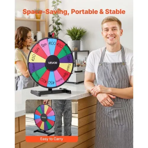 VEVOR Glücksrad Drehrad (457 mm) 14 Slots Glücksrad mit Ständer, Lotteriespiele Gewinn-Roulette mit Tafelschwamm und 2 Markern, 6 Farben, Spinning Prize Wheel ideal für Party Kneipe Messe – Bild 4