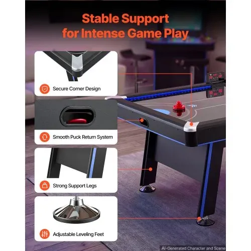VEVOR Airhockeytisch 226 x 127 x 82 cm mit Elektronischem Punktesystem für Familienabende, Keller und Zuhause, Gleichmäßige Luftzirkulation, LED-Beleuchtung, Eckenschutz und Verstellbare Füße – Bild 5