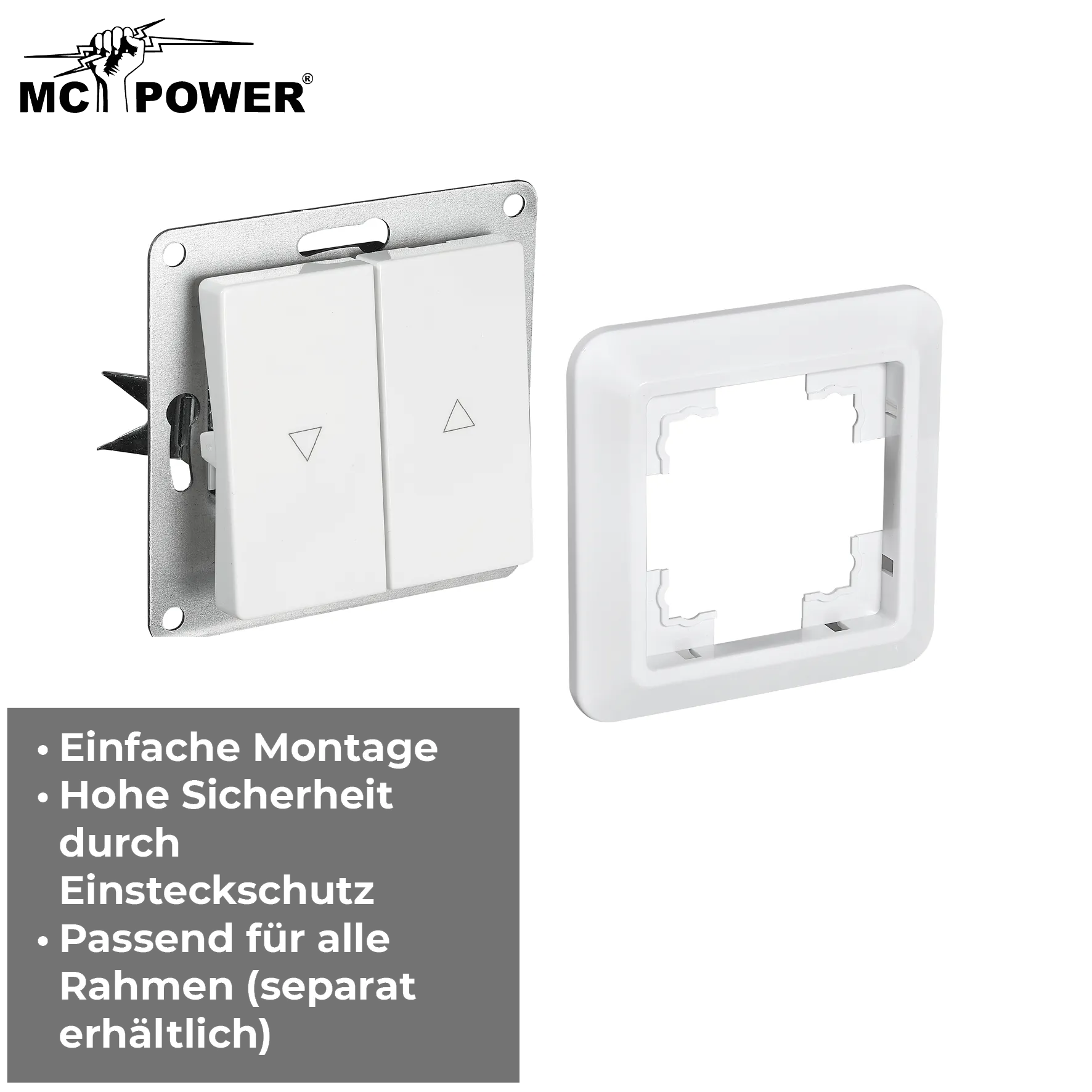 Jalousie-Taster McPower ''Cup'' Hoch und Runter, 250V~/10A, UP, weiß – Bild 4