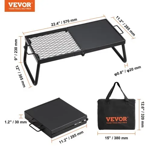 VEVOR BBQ Gills Holzkohlegrill Klappgrill Tischgrill 570 x 285 x 230 mm, 6 kg Belastbar Tragbarer Reisegrill Outdoor Campinggrill 300 ℃, Grillgitter + Grillplatte für Gartenpartys, Picknick, Terasse – Bild 6