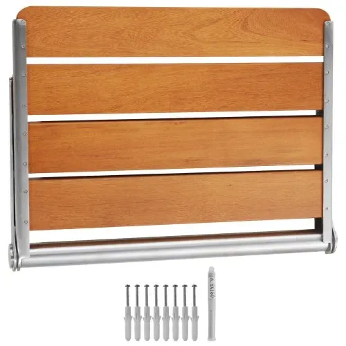 VEVOR Klappbarer Duschsitz Teak, wandmontierte hochklappbare Duschbank mit 227 kg Tragkraft, platzsparender herunterklappbarer Duschstuhl für Senioren, Schwangere, Kinder 530 x 406 x 318 mm – Bild 8