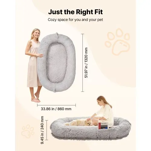 VEVOR Hundebett für Menschen & Hunde, 132x86x24 cm, Memory-Schaum-Hundebett in Menschengröße, mit Seitentasche, Griff & Reißverschluss, abnehmbarer, maschinenwaschbarer Bezug, Langplüsch, Grau VEVOR Hundebett für Menschen & Hunde, 132x86x24 cm, Memory-Schaum-Hundebett in Menschengröße, mit Seitentasche, Griff & Reißverschluss, abnehmbarer, maschinenwaschbarer Bezug, Langplüsch, Grau