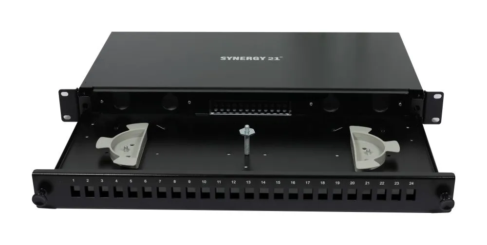 LWL-Patchpanel für 24xLC-Duplex-Buchsen, 19"/1HE, ohne LC-Kupplungen, Schwarz, Synergy 21, – Bild 3