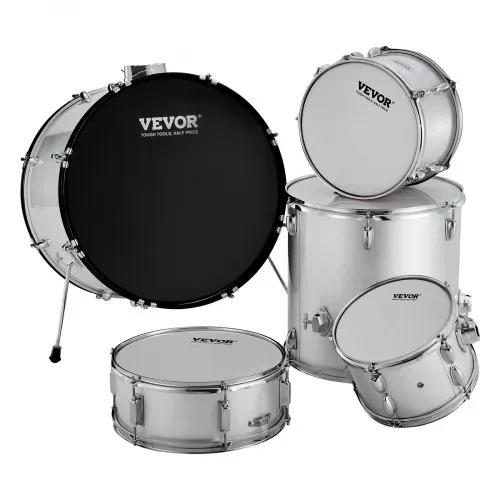 VEVOR Schlagzeug, 5-teilig, Drum in voller Größe mit Bass-/Tom-Drums, Snare, Standtrommel, verstellbaren Thronständern, Becken, Hi-Hat-Pedal und Drumsticks, Anfänger-Schlagzeug, Silber – Bild 8