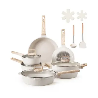 VEVOR Induktion Töpfe Pfannen Set (17-teilig) mit Glasdeckel, antihaftbeschichtetes Kochgeschirr, Induktionskochtöpfe für die Küche im Wohnmobil zum Braten, Würzen von Soßen und Kochen (Weiß) VEVOR Induktion Töpfe Pfannen Set (17-teilig) mit Glasdeckel, antihaftbeschichtetes Kochgeschirr, Induktionskochtöpfe für die Küche im Wohnmobil zum Braten, Würzen von Soßen und Kochen (Weiß)