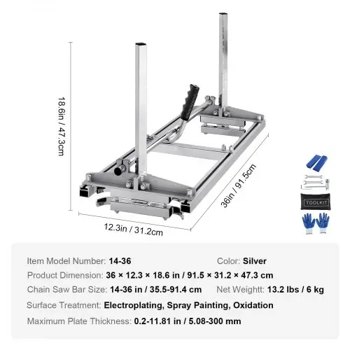 VEVOR Tragbares Sägewerk Stahl Kettensägenmühle Sägemühle 5,08–300mm Schnittstärke Geeignet für 355-914mm Kettensägeschienen ein flexibles Schneidführungssystem für Bauarbeiter, Holzarbeiter – Bild 6