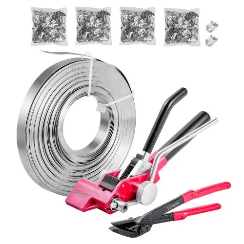 VEVOR 4 tlg Stahlband Umreifungsset, manuelle Umreifungsgerät mit 122 m Metallband, 400 Metallklammern und Schneider, pefekte Werkstattausstattung für industrielle Verpackung, Transport und Lager VEVOR 4 tlg Stahlband Umreifungsset, manuelle Umreifungsgerät mit 122 m Metallband, 400 Metallklammern und Schneider, pefekte Werkstattausstattung für industrielle Verpackung, Transport und Lager