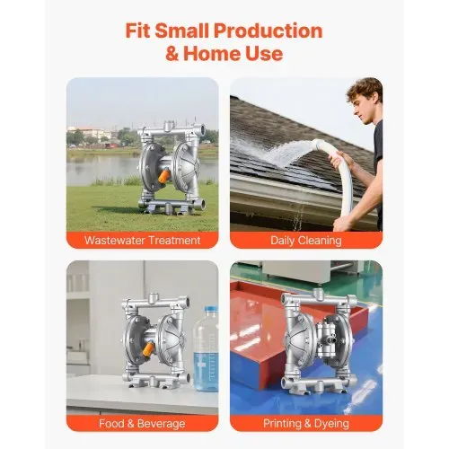 VEVOR Druckluft-Doppelmembranpumpe, 25 L/min, 3/8 Zoll Einlass & Auslass, pneumatische Altöl-Transferpumpe, max. 100 PSI, Gehäuse aus Aluminiumlegierung, für Diesel, Fett, Kerosin, Benzin – Bild 5