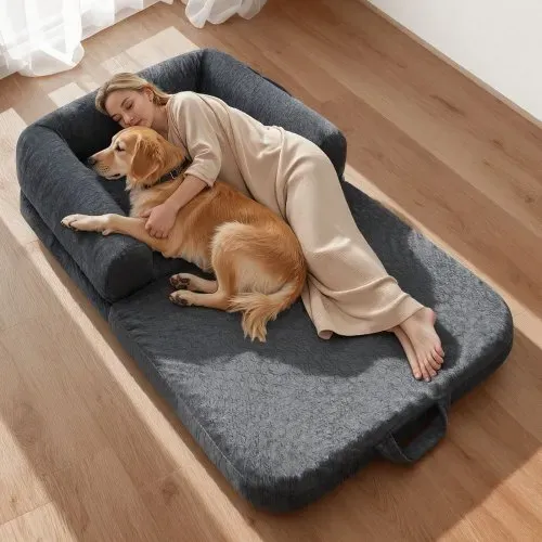 VEVOR Hundebett für Menschen & Hunde, 179x95x24 cm, Memory-Schaum-Hundebett in Menschengröße, mit Seitentasche, Griff & Reißverschluss, abnehmbarer, maschinenwaschbarer Bezug, Kurzflor, Dunkelgrau VEVOR Hundebett für Menschen & Hunde, 179x95x24 cm, Memory-Schaum-Hundebett in Menschengröße, mit Seitentasche, Griff & Reißverschluss, abnehmbarer, maschinenwaschbarer Bezug, Kurzflor, Dunkelgrau
